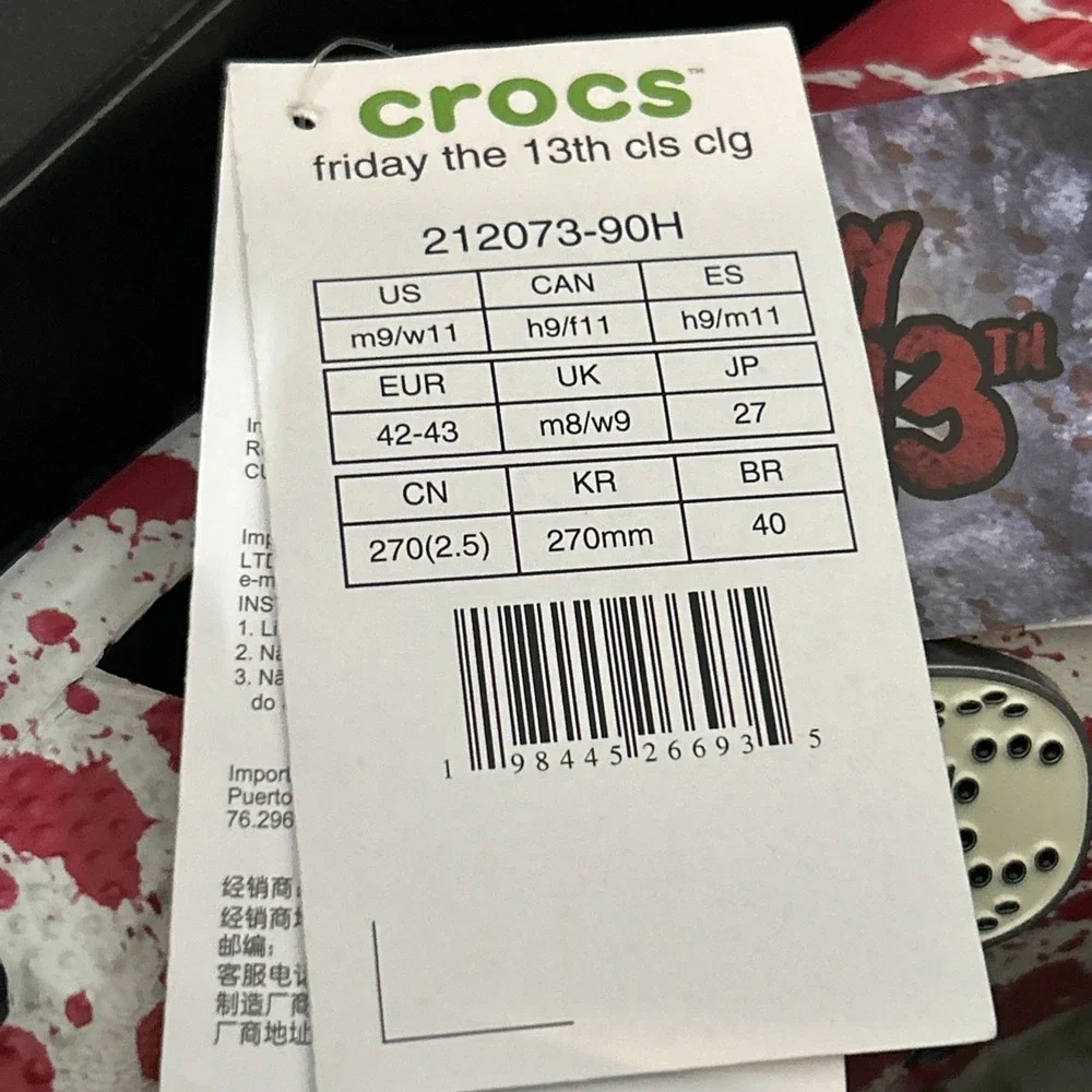 Crocs Friday The 13th Classic Clog Men 9 White Red Blood Jason Killer 212073-90H